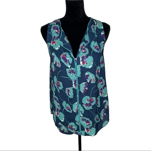 ModCloth Floral Tank Sleeveless Top V Neck Small - Picture 1 of 6